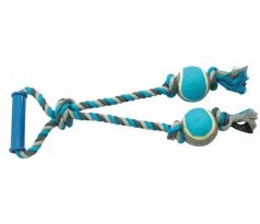 Hračka DUVO+ Lano s uzlom a 2 tenisovými loptami na ťahanie bavlna 43 cm