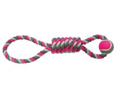 Hračka DUVO+ Lano stočené so slučkou a tenisovou loptou na ťahanie bavlna 53 cm