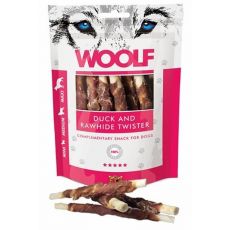 Pamlsok Woolf Dog Duck and Rawhide Twister 100g