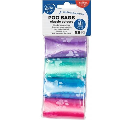 Sáčky DUVO+ na zber psích výkalov farebné s labkami 4 x 20 ks