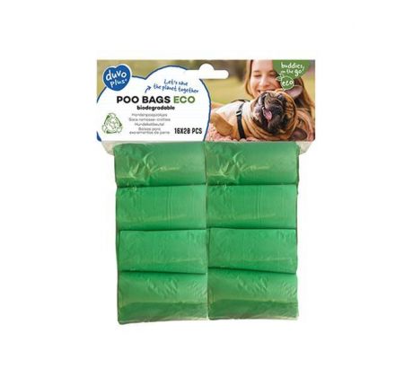 Sáčky DUVO+ na zber psích výkalov, 16x20 biologicky rozložiteľných sáčkov, zelená farba