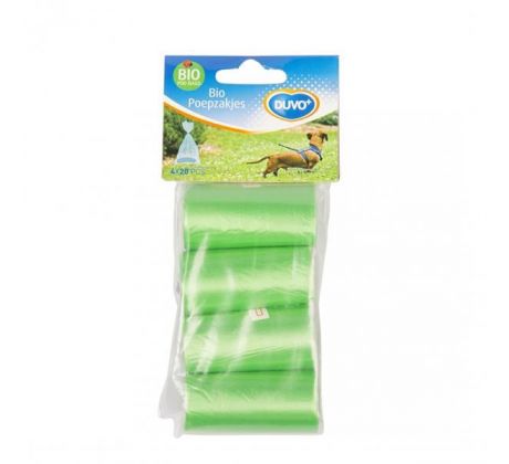 Sáčky DUVO+ na zber psích výkalov, 4x20 biologicky rozložiteľných sáčkov, zelená farba