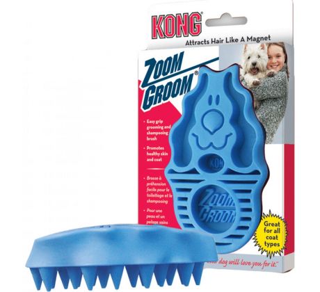 Hrebeň Kong gumový ZoomGroom modrý L - 11,5 × 7 × 2,5 cm
