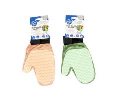 Hrebeň rukavica DUVO+ na starostlivosť o srsť 2 v 1 oranžová/zelená 21x5,5x1,5cm